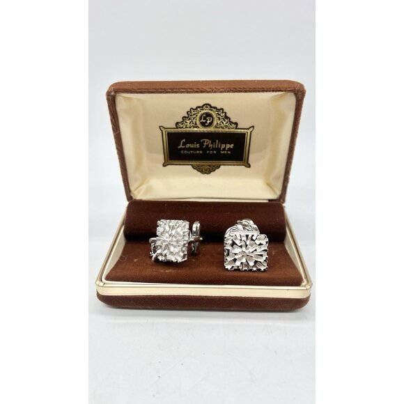 Louis Philippe Cufflinks Square Designer Chunky Chain Silver tone Brutalist - Picture 1 of 5